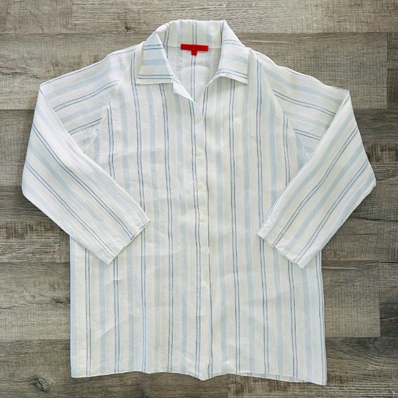 SHAMASK Long Tunic Top LINEN BOXY Stripe Collar Neck (size L) - Picture 1 of 11